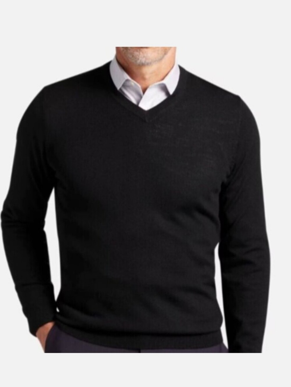 NWT Joseph Abboud Extra Fine Merino Wool V-Neck Sweater Black, Sz S